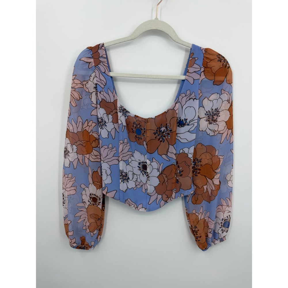 Wilfred Aritzia Grace Blouse Women XS Blue Floral Corset Long Sleeve Top
